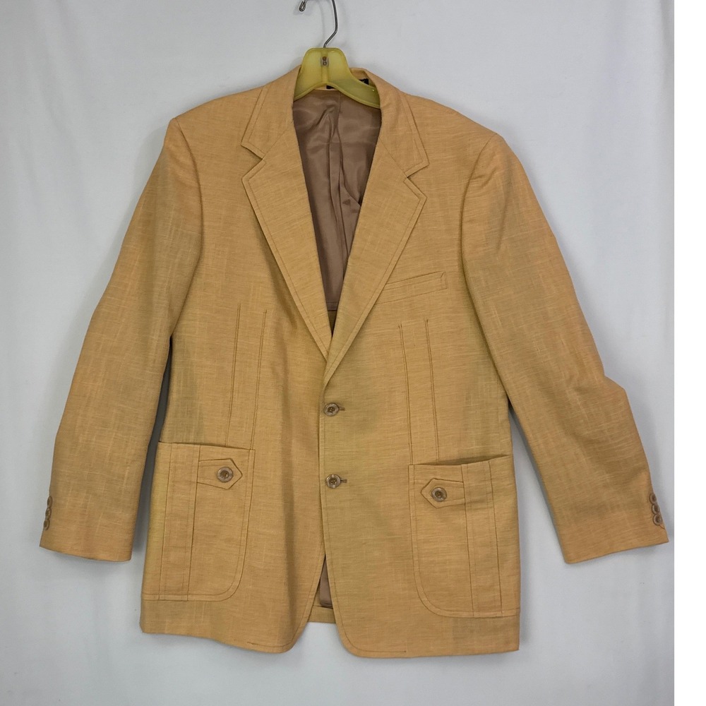 Vintage Warren Sewell Mens Yellow Tan Textured 70s Safari Sport Coat Blazer 42